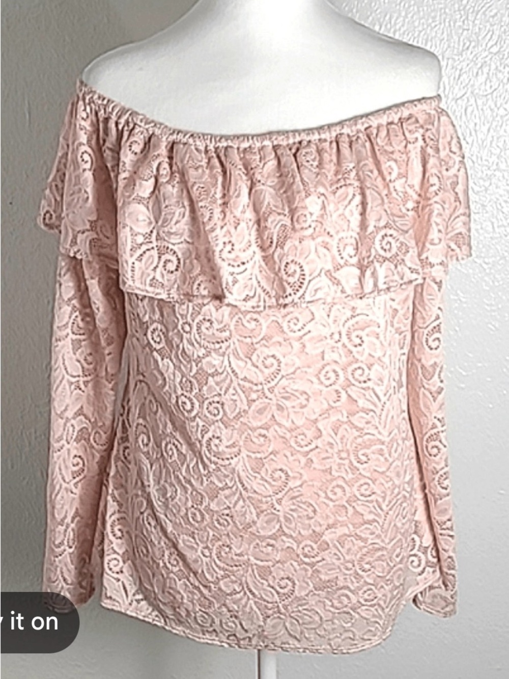 Bold Elements Womens Off-the-Shoulder Lace Ruffle Top - Blush Pink New Size XL